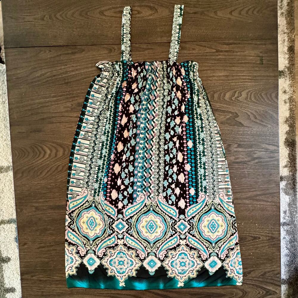 QB Fashion XL Boho Sleeveless Medallion Print Sundress